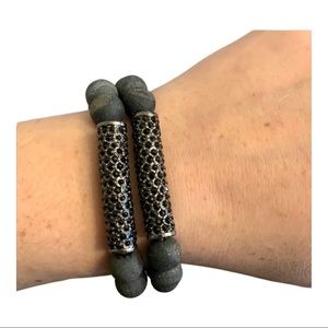 Black agate druzy beaded bracelet